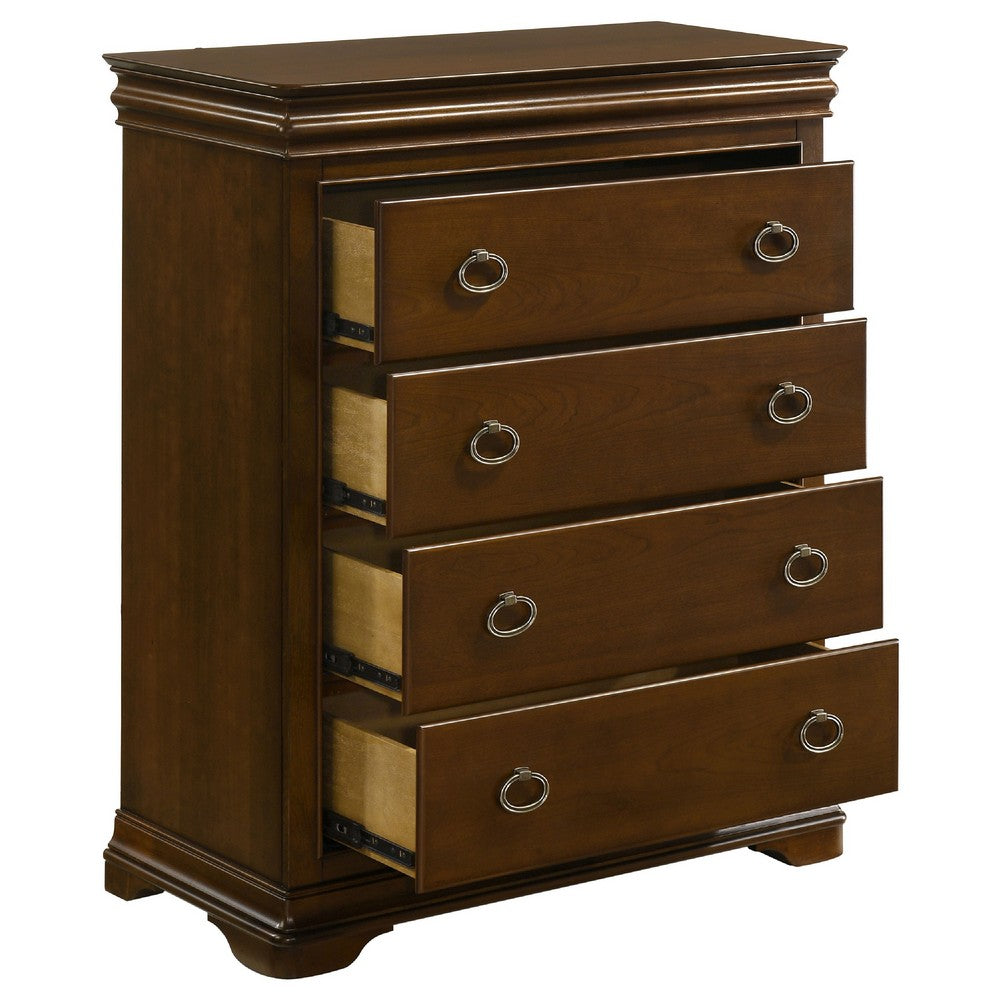 Gravis Tall Dresser Chest with 4 Drawers | Crown Moldings | Cherry Brown
