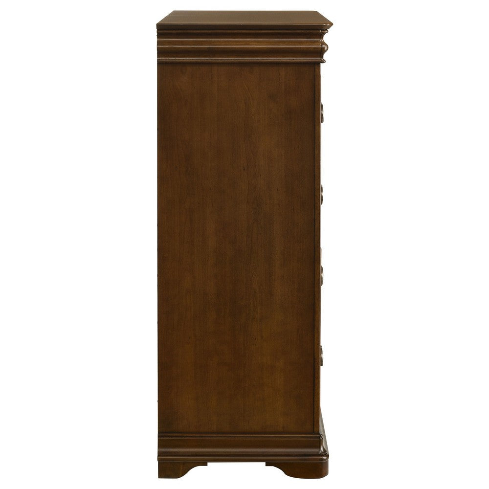Gravis Tall Dresser Chest with 4 Drawers | Crown Moldings | Cherry Brown