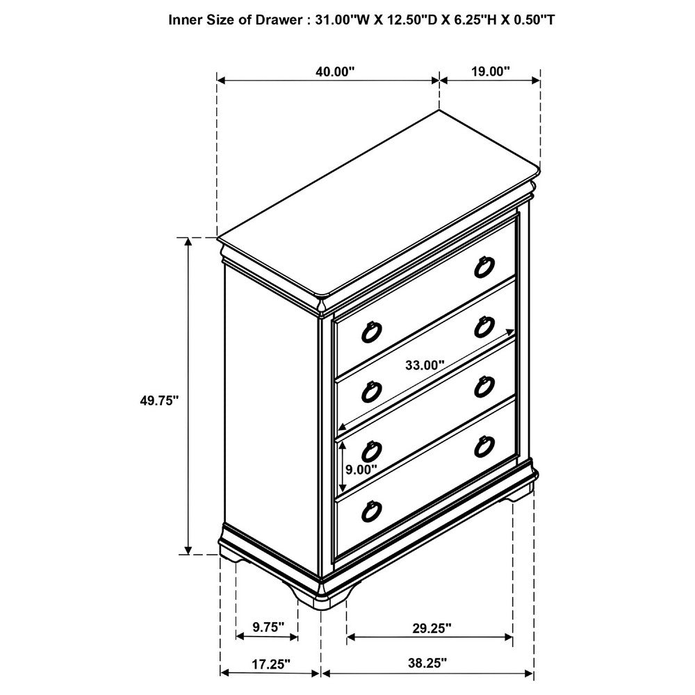 Gravis Tall Dresser Chest with 4 Drawers | Crown Moldings | Cherry Brown