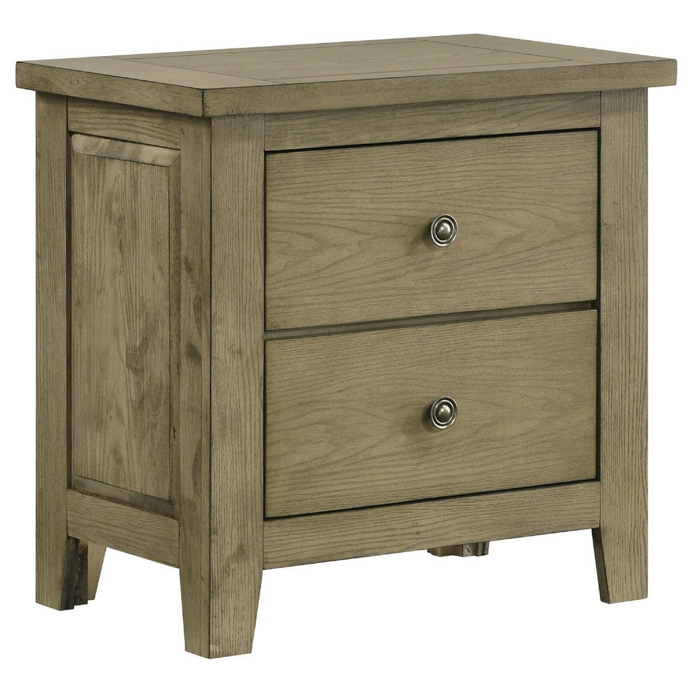 Hazel Nightst& | 2 Drawers | Antique Nickel Knobs | Oak Brown Wood 25"
