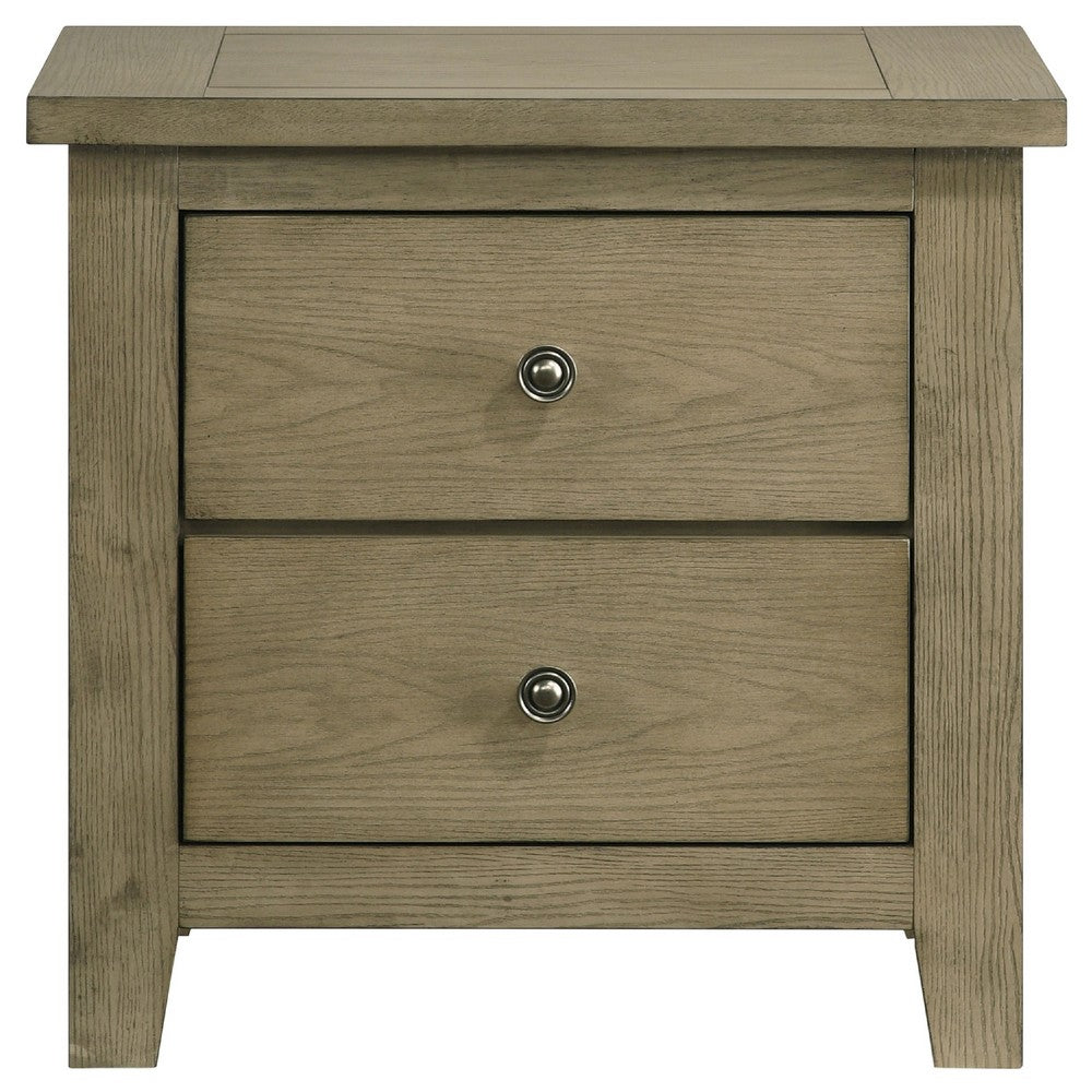 Hazel Nightst& | 2 Drawers | Antique Nickel Knobs | Oak Brown Wood 25"
