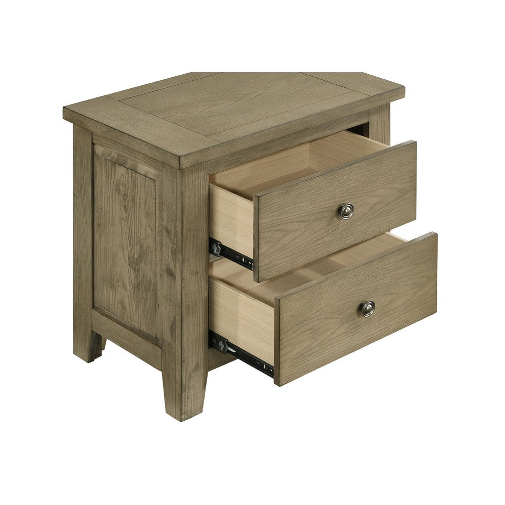Hazel Nightst& | 2 Drawers | Antique Nickel Knobs | Oak Brown Wood 25"