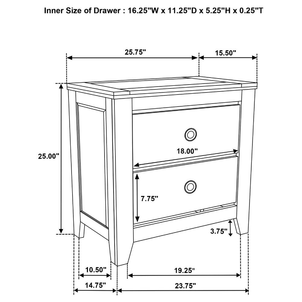 Hazel Nightst& | 2 Drawers | Antique Nickel Knobs | Oak Brown Wood 25"