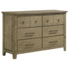 Hazel Wide Dresser | 6 Drawers | Antique Nickel Metal | Oak Brown Wood