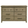 Hazel Wide Dresser | 6 Drawers | Antique Nickel Metal | Oak Brown Wood