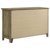 Hazel Wide Dresser | 6 Drawers | Antique Nickel Metal | Oak Brown Wood
