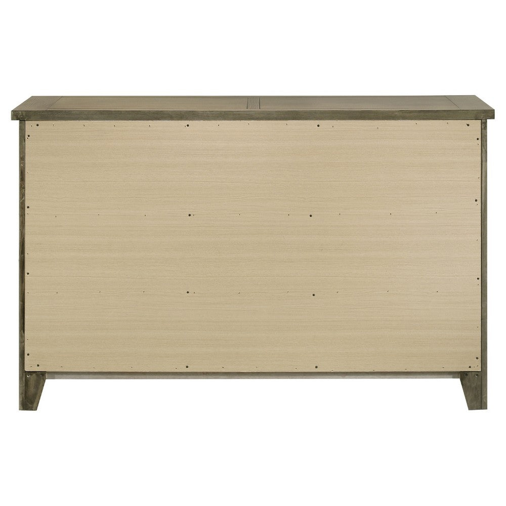 Hazel Wide Dresser | 6 Drawers | Antique Nickel Metal | Oak Brown Wood