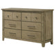 Hazel Wide Dresser | 6 Drawers | Antique Nickel Metal | Oak Brown Wood