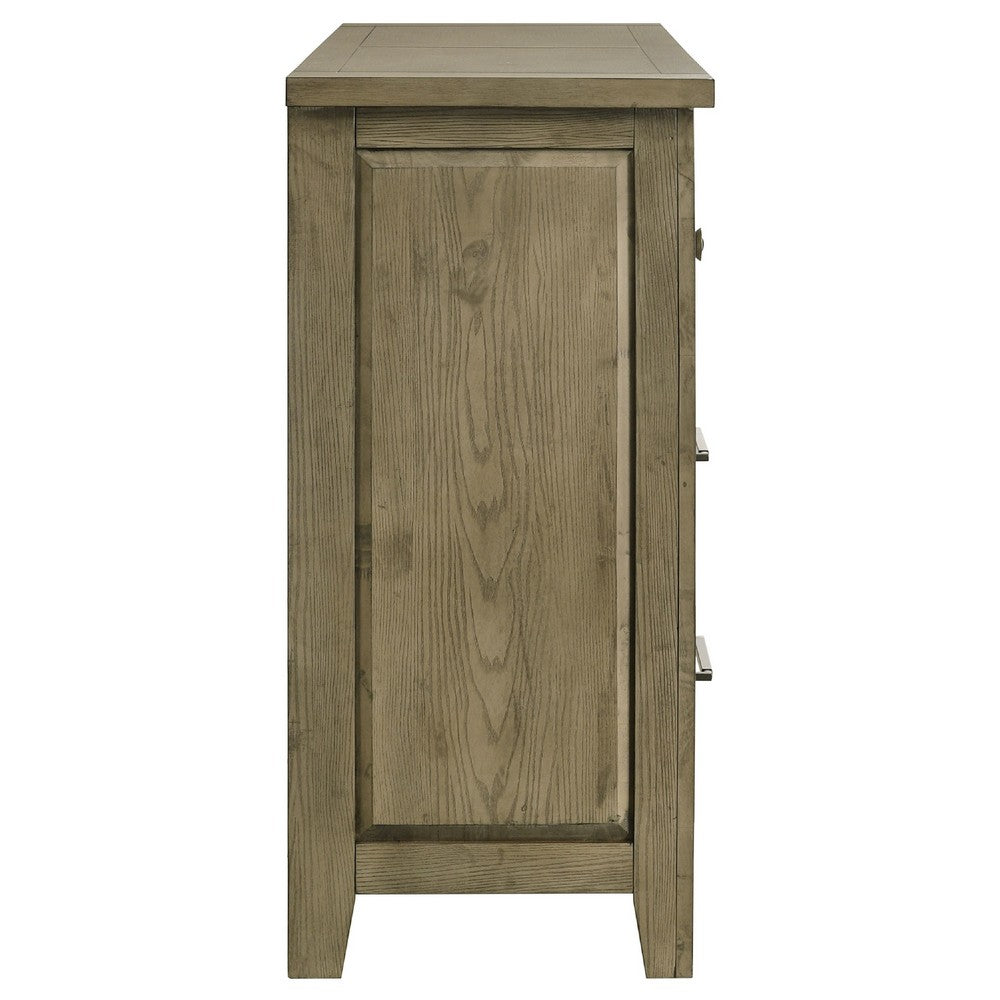 Hazel Wide Dresser | 6 Drawers | Antique Nickel Metal | Oak Brown Wood