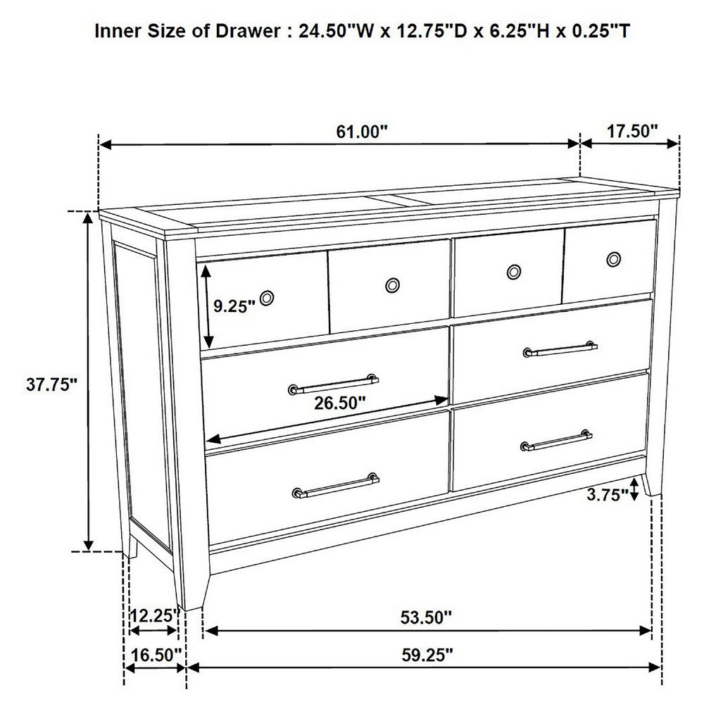Hazel Wide Dresser | 6 Drawers | Antique Nickel Metal | Oak Brown Wood