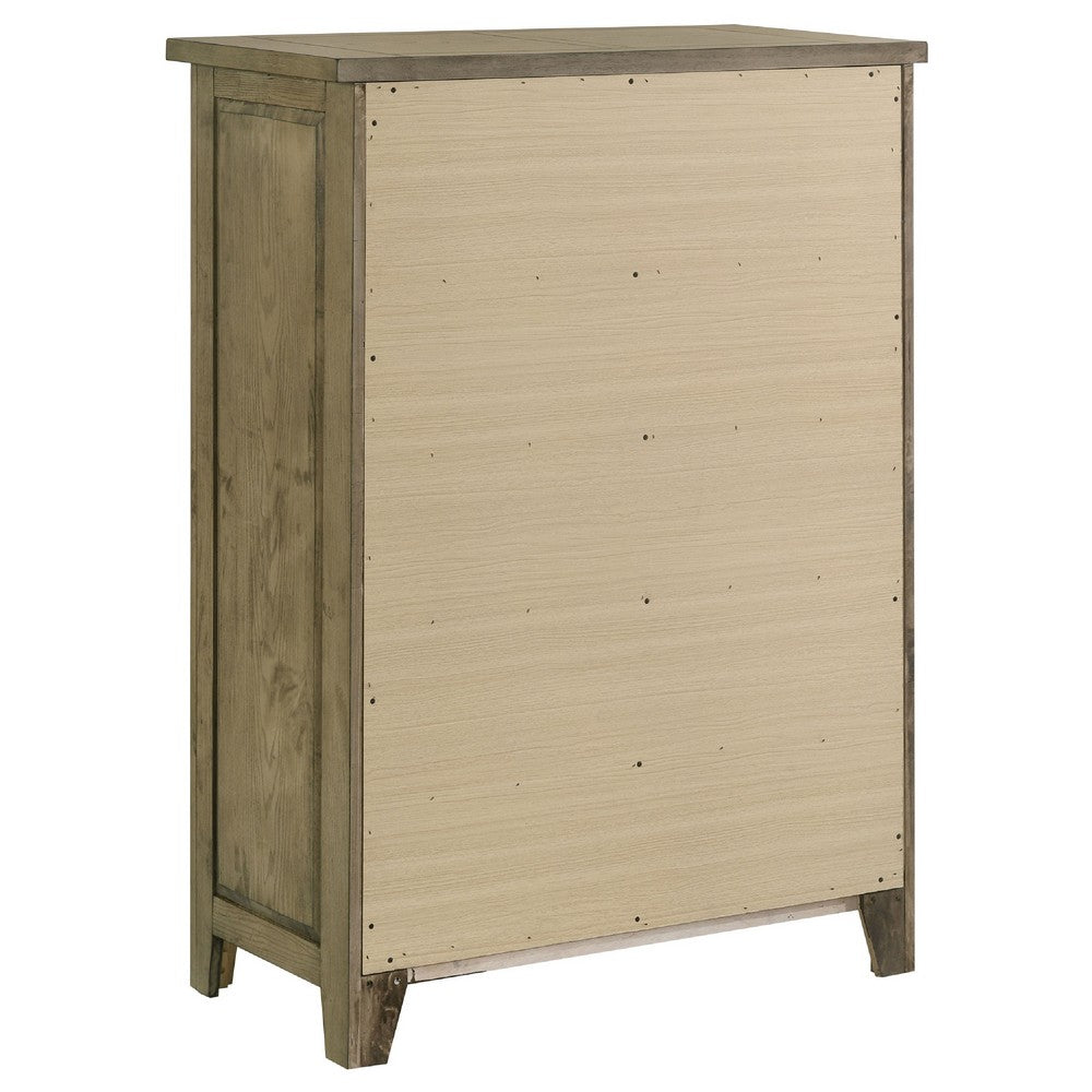 Hazel Tall Dresser Chest | 5 Drawers | Antique Nickel Metal | Oak Brown Wood