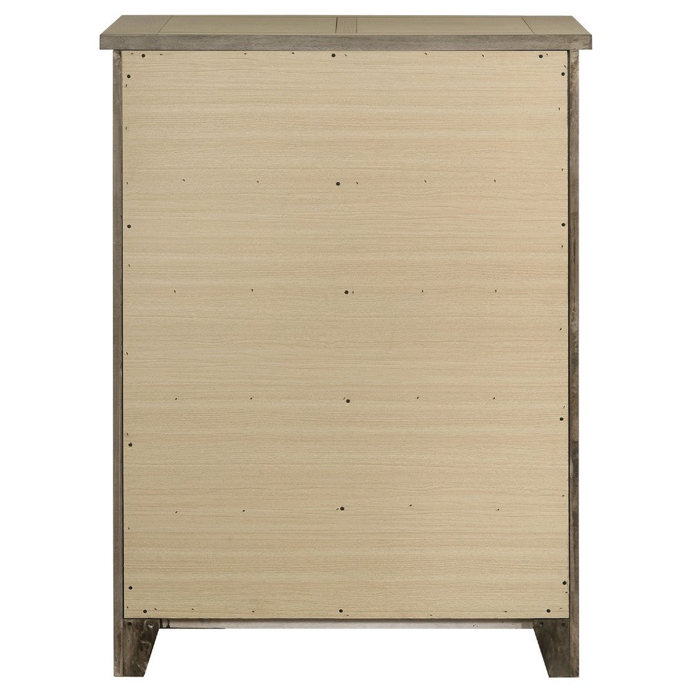 Hazel Tall Dresser Chest | 5 Drawers | Antique Nickel Metal | Oak Brown Wood