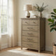 Hazel Tall Dresser Chest | 5 Drawers | Antique Nickel Metal | Oak Brown Wood