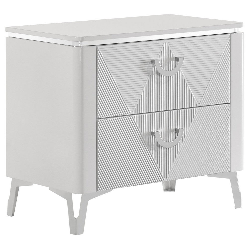 Ivana Nightst& with 2 Drawers | White Geometric Texture Wood 25"