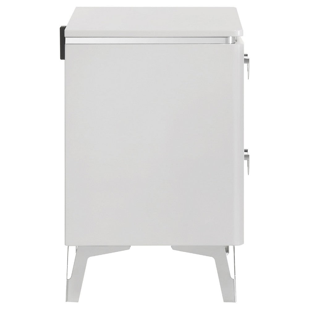 Ivana Nightst& with 2 Drawers | White Geometric Texture Wood 25"