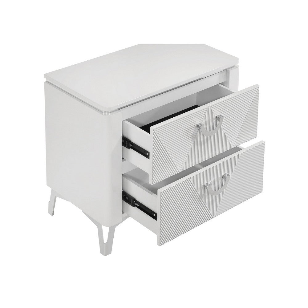 Ivana Nightst& with 2 Drawers | White Geometric Texture Wood 25"