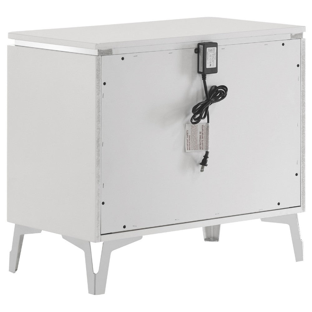 Ivana Nightst& with 2 Drawers | White Geometric Texture Wood 25"