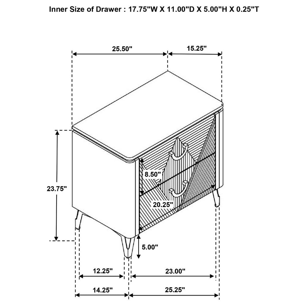 Ivana Nightst& with 2 Drawers | White Geometric Texture Wood 25"