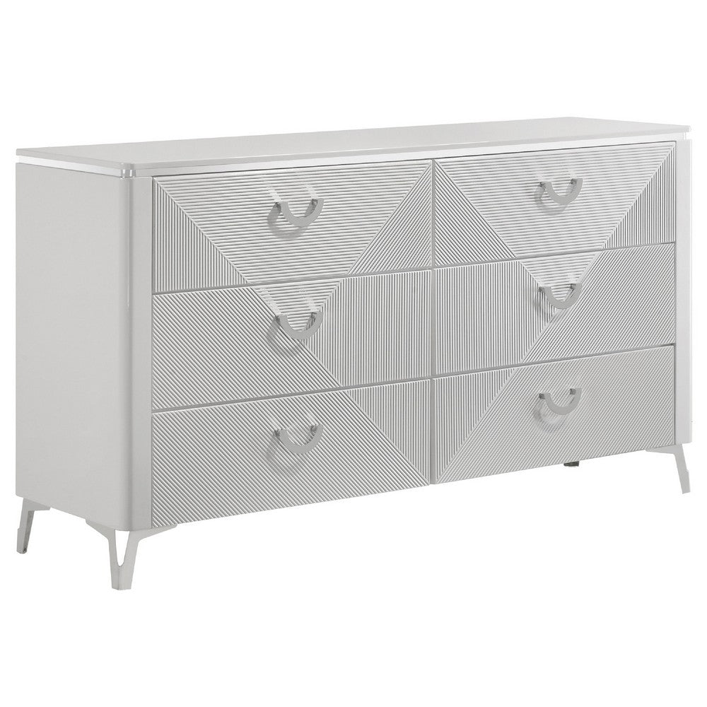 Ivana 63" Wide Dresser with 6 Drawers | Geometric Front | White Wood
