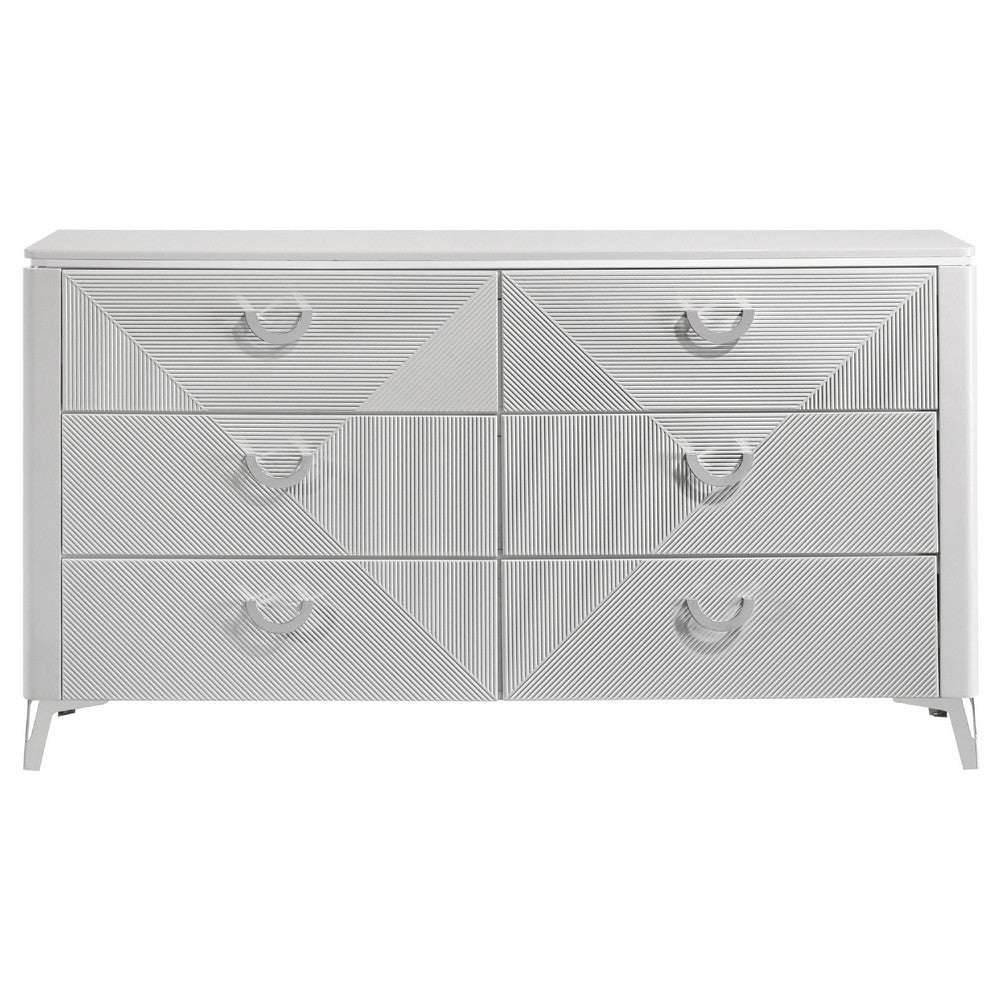 Ivana 63" Wide Dresser with 6 Drawers | Geometric Front | White Wood