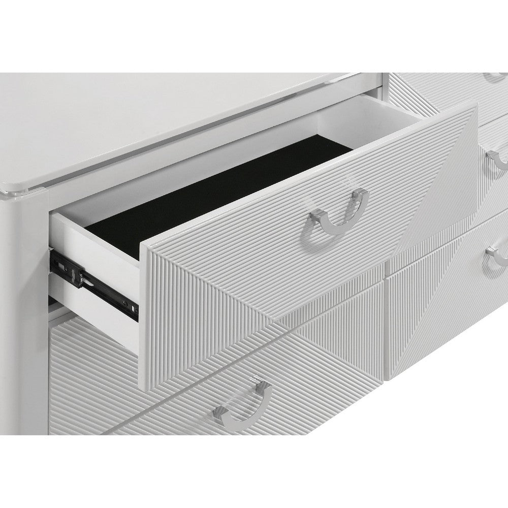 Ivana 63" Wide Dresser with 6 Drawers | Geometric Front | White Wood