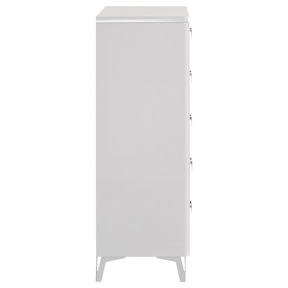 Ivana Tall Dresser Chest with 5 Drawers | Geometric Front | White Wood