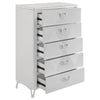 Ivana Tall Dresser Chest with 5 Drawers | Geometric Front | White Wood