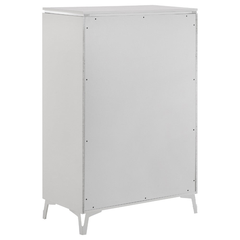 Ivana Tall Dresser Chest with 5 Drawers | Geometric Front | White Wood