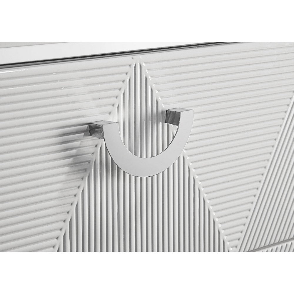 Ivana Tall Dresser Chest with 5 Drawers | Geometric Front | White Wood