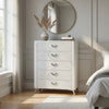 Ivana Tall Dresser Chest with 5 Drawers | Geometric Front | White Wood