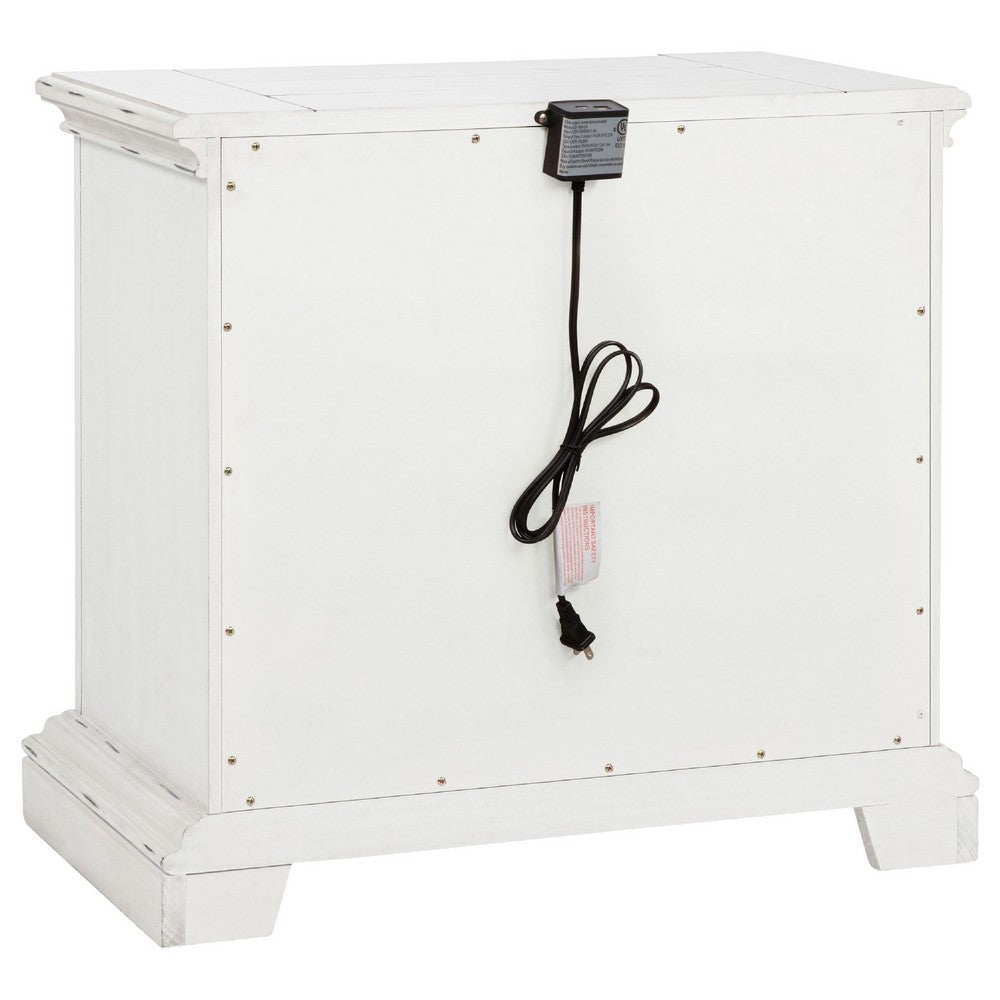 Jenie Nightst& | 2 Drawer & USB Port | Vintage White Wood 32"