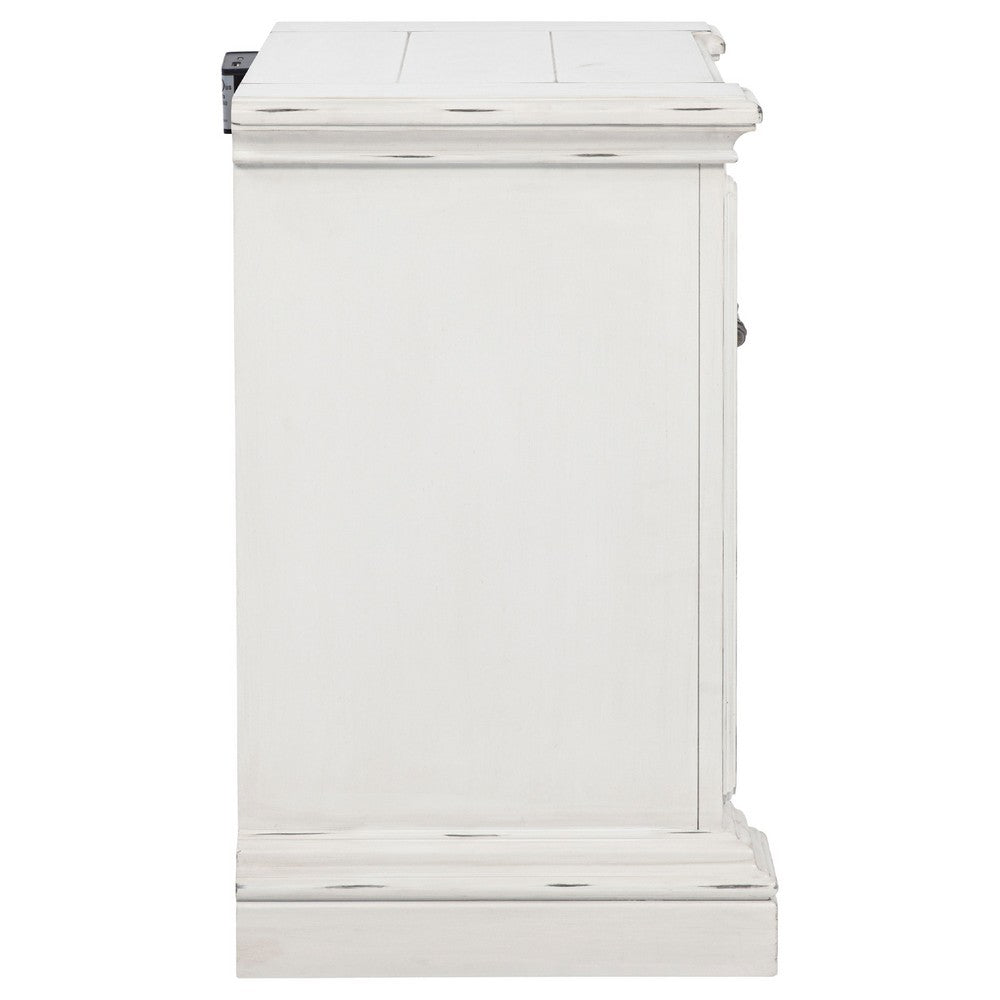 Jenie Nightst& | 2 Drawer & USB Port | Vintage White Wood 32"
