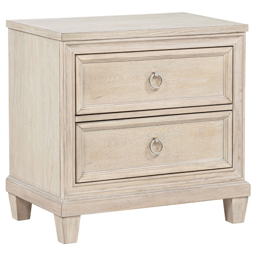 Kylie Nightst& with 2 Drawers | Tapered Legs | Washed Oak Wood 27"