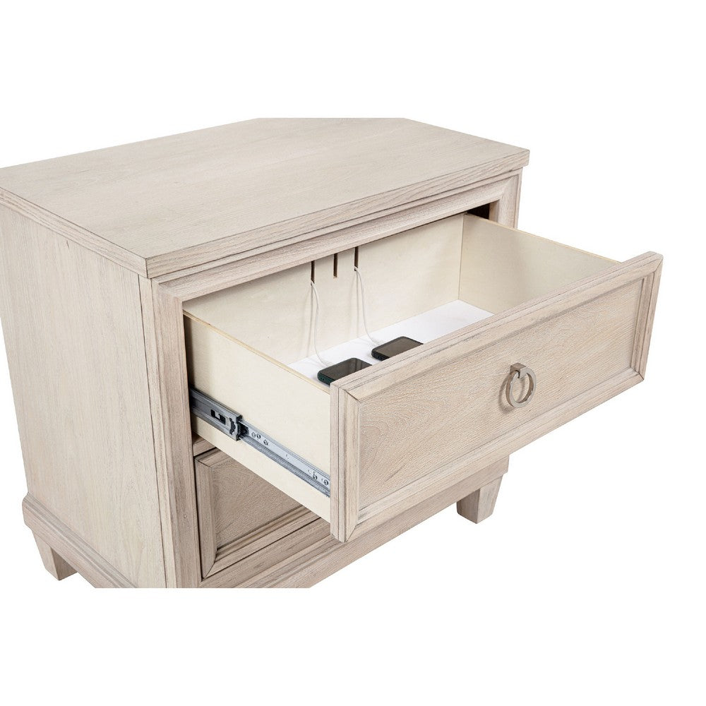 Kylie Nightst& with 2 Drawers | Tapered Legs | Washed Oak Wood 27"