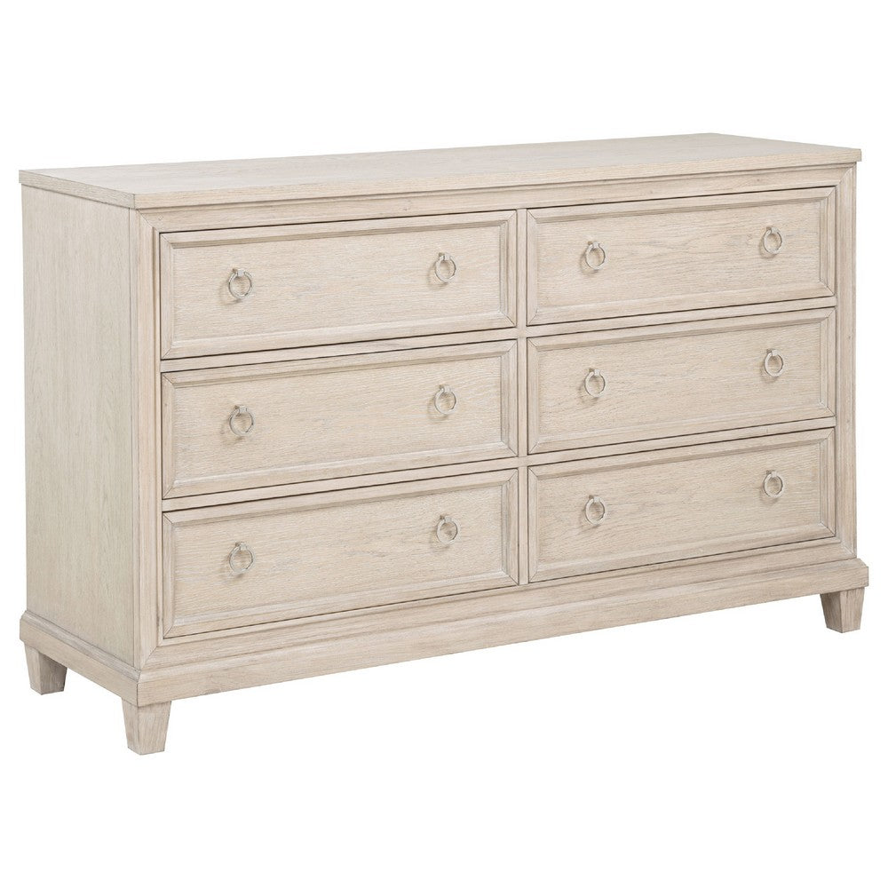 Kylie Wide Dresser with 6 Drawers | Stepped Trim | Washed Oak Wood