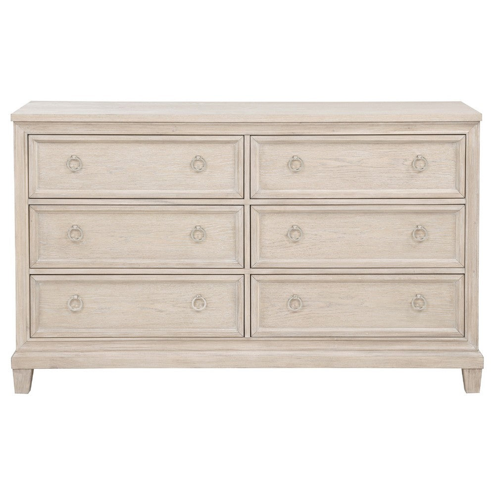 Kylie Wide Dresser with 6 Drawers | Stepped Trim | Washed Oak Wood
