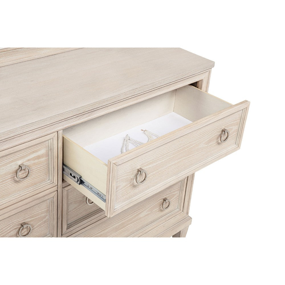 Kylie Wide Dresser with 6 Drawers | Stepped Trim | Washed Oak Wood