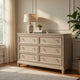 Kylie Wide Dresser with 6 Drawers | Stepped Trim | Washed Oak Wood