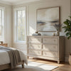 Kylie Wide Dresser with 6 Drawers | Stepped Trim | Washed Oak Wood