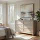 Kylie Wide Dresser with 6 Drawers | Stepped Trim | Washed Oak Wood
