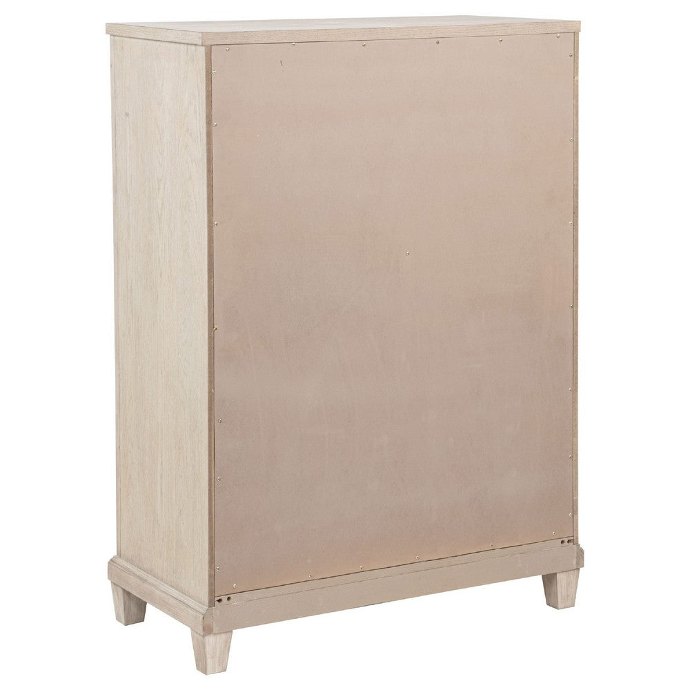 Kylie Tall Dresser Chest with 5 Drawers | Stepped Trim | Washed Oak Wood