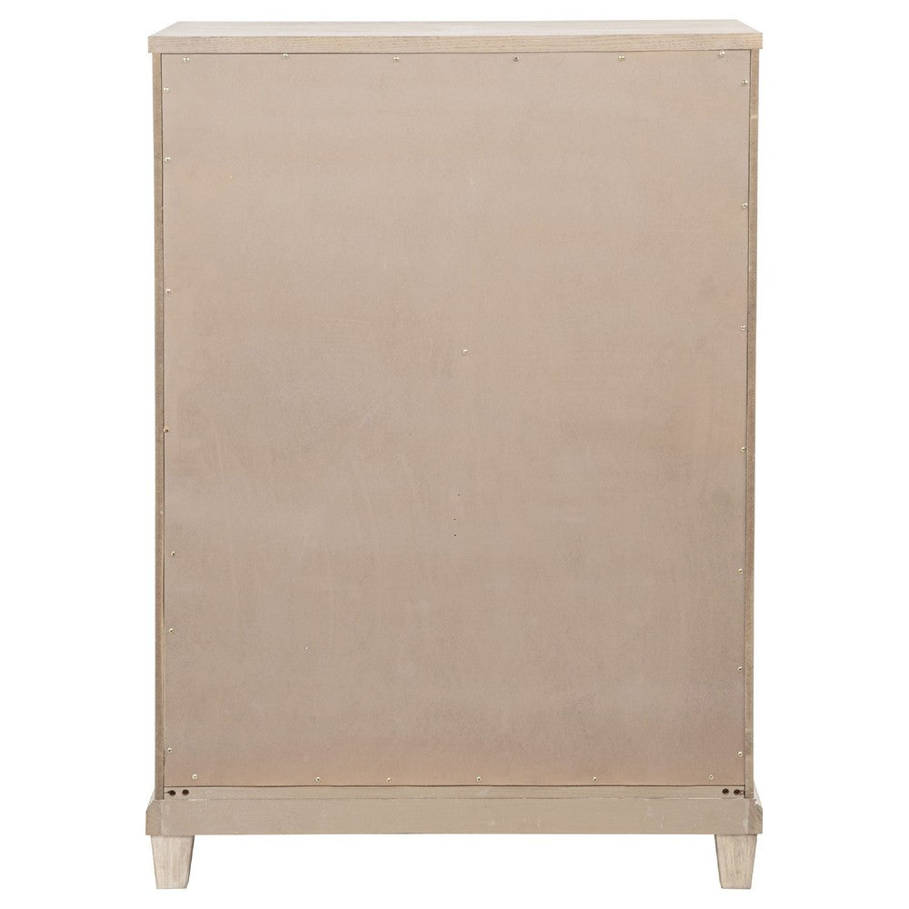 Kylie Tall Dresser Chest with 5 Drawers | Stepped Trim | Washed Oak Wood