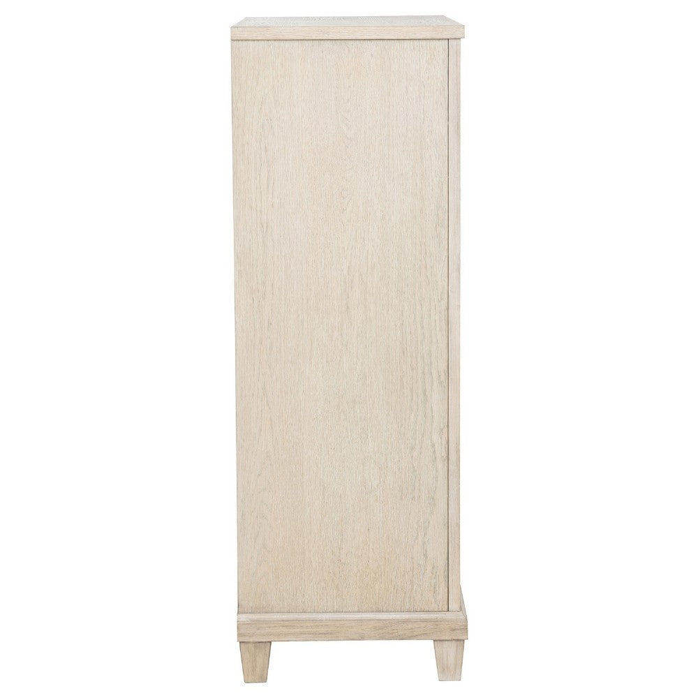 Kylie Tall Dresser Chest with 5 Drawers | Stepped Trim | Washed Oak Wood