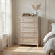 Kylie Tall Dresser Chest with 5 Drawers | Stepped Trim | Washed Oak Wood