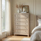 Kylie Tall Dresser Chest with 5 Drawers | Stepped Trim | Washed Oak Wood