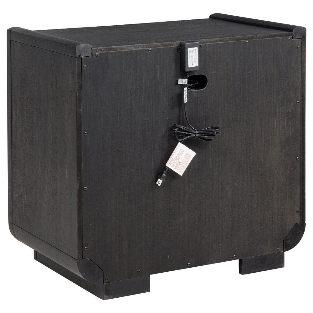 Lina Nightst& with 2 Drawers | LED Light | Dual USB Port | Black Wood
