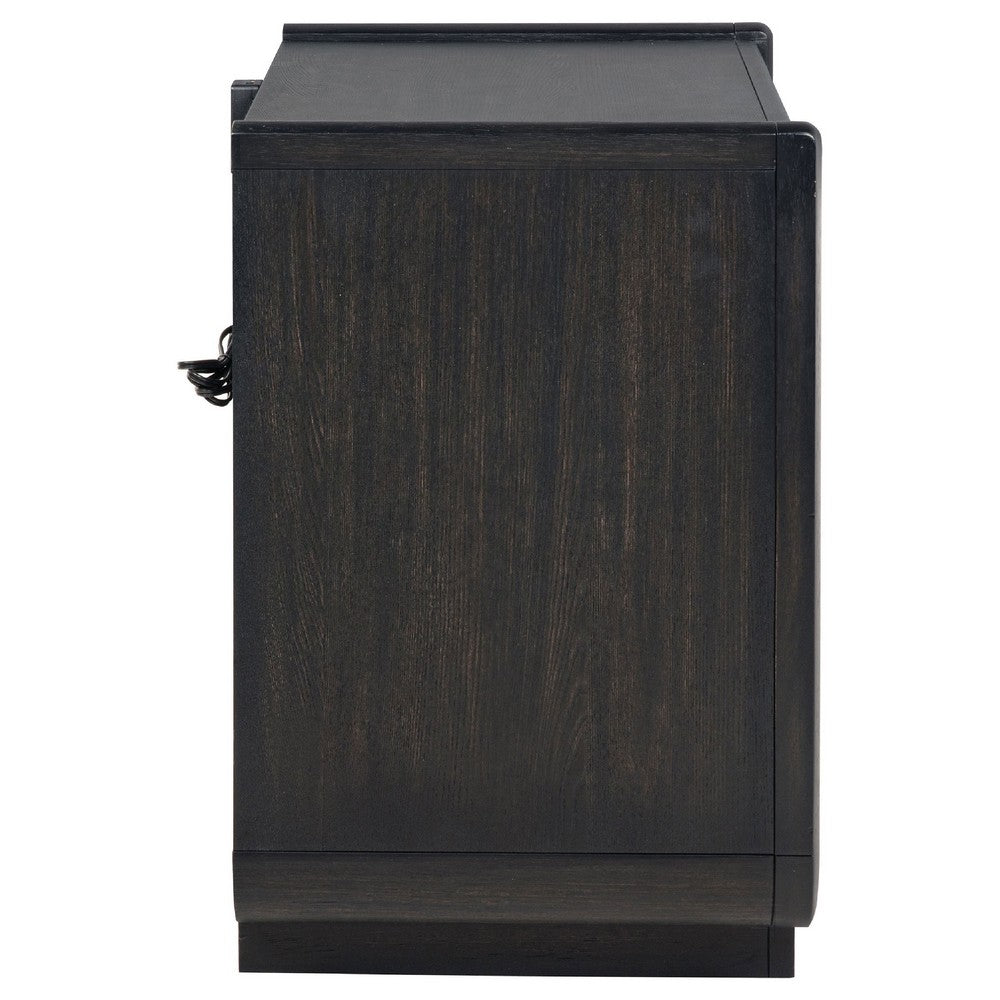 Lina Nightst& with 2 Drawers | LED Light | Dual USB Port | Black Wood