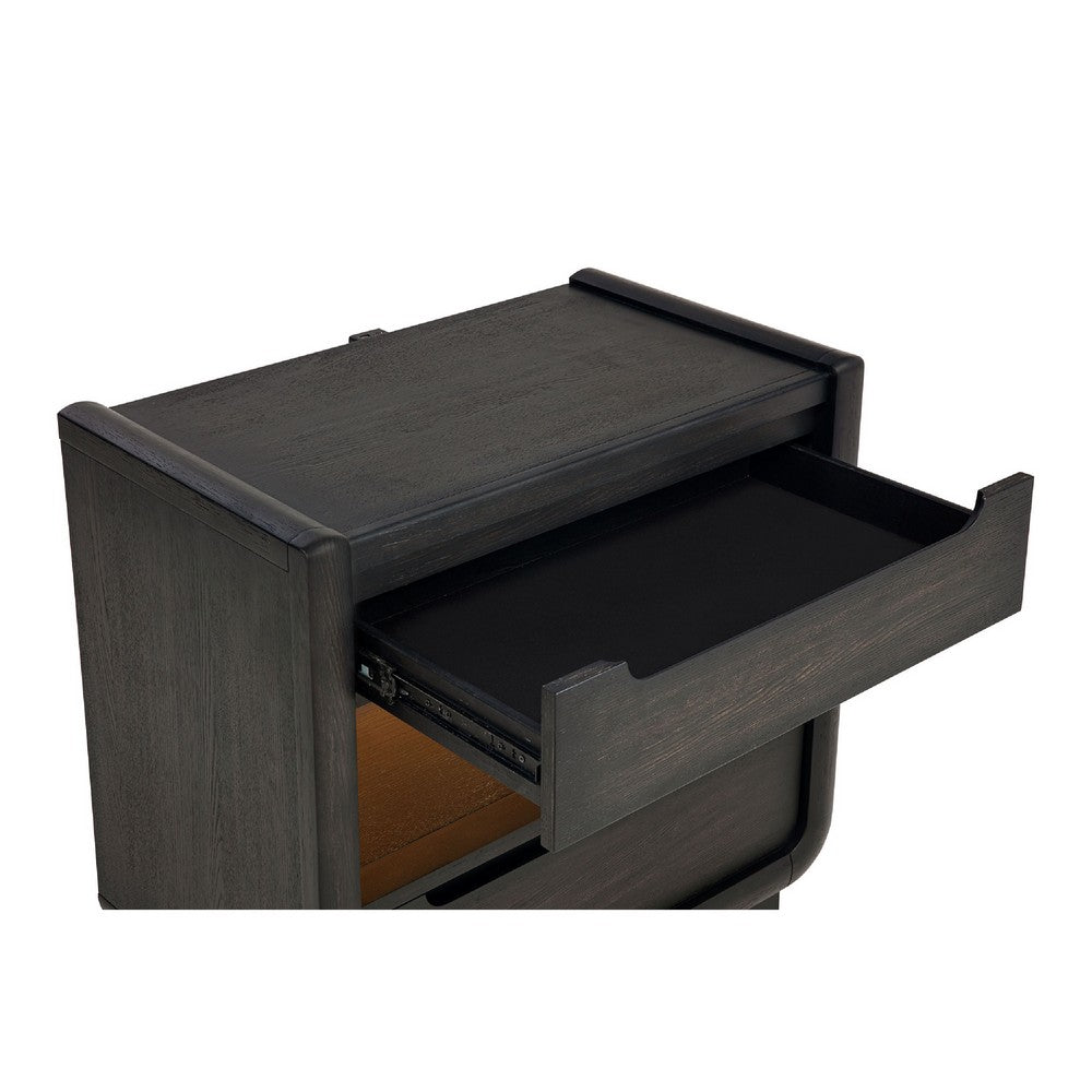 Lina Nightst& with 2 Drawers | LED Light | Dual USB Port | Black Wood