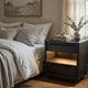 Lina Nightst& with 2 Drawers | LED Light | Dual USB Port | Black Wood