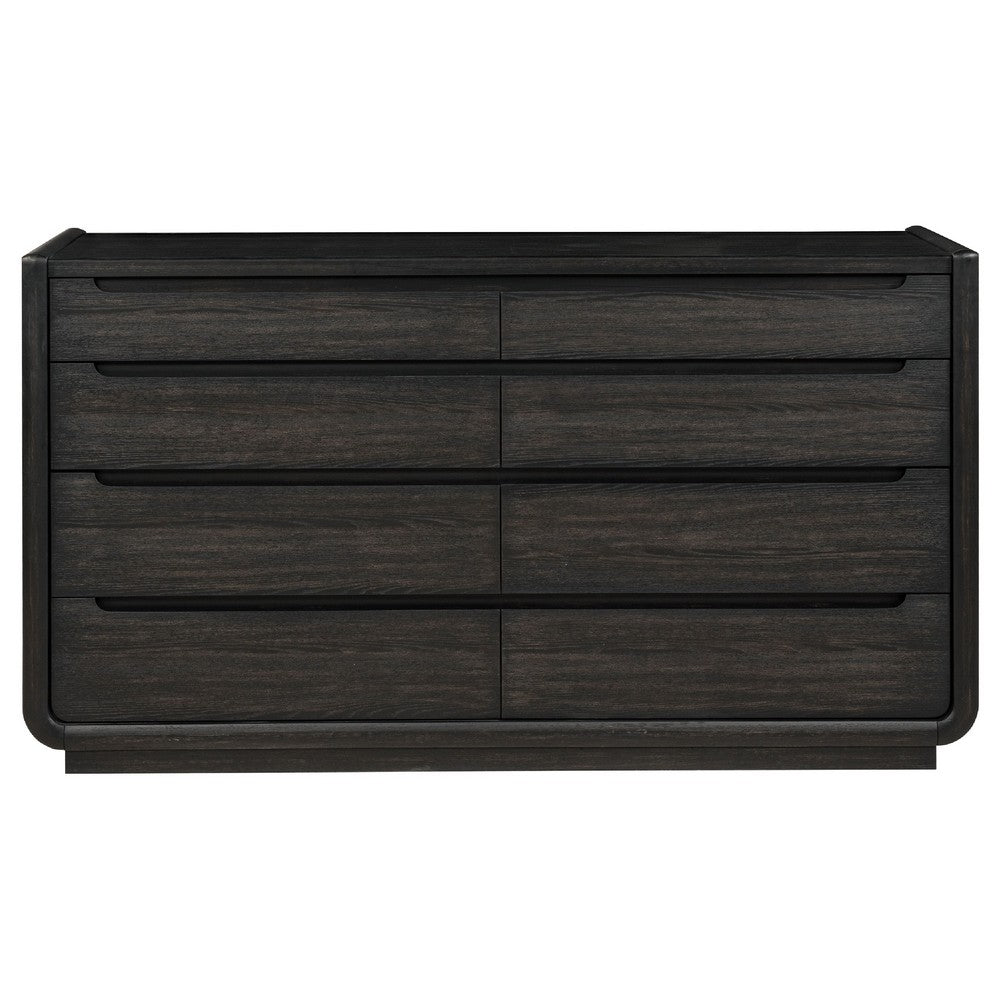 Lina Wide Dresser with 8 Drawers | Integrated H&les | Black Wood